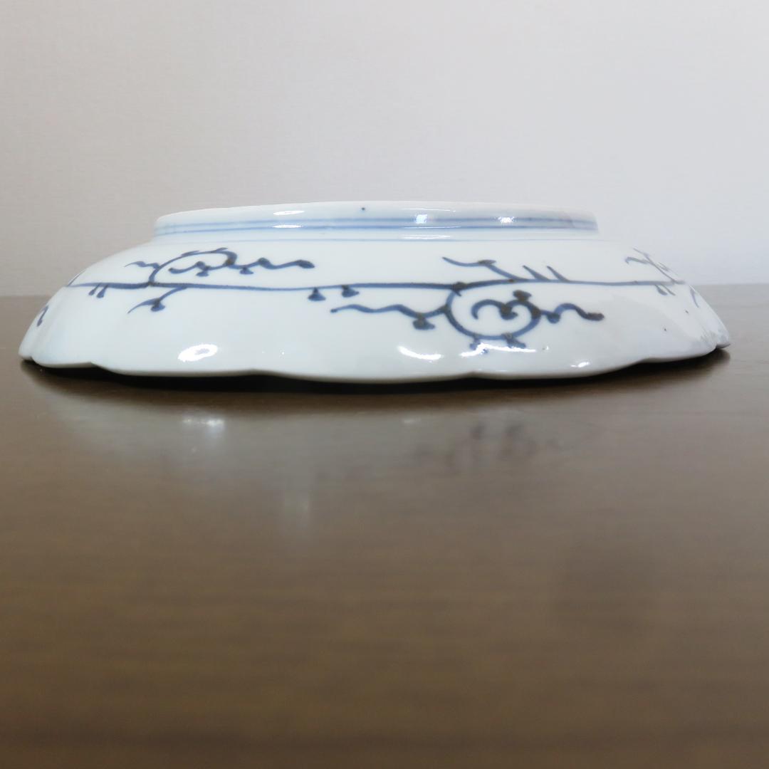 皿 5枚 中皿 染付 線描 染付 銘あり 山水 柳 家屋 古伊万里 江戸