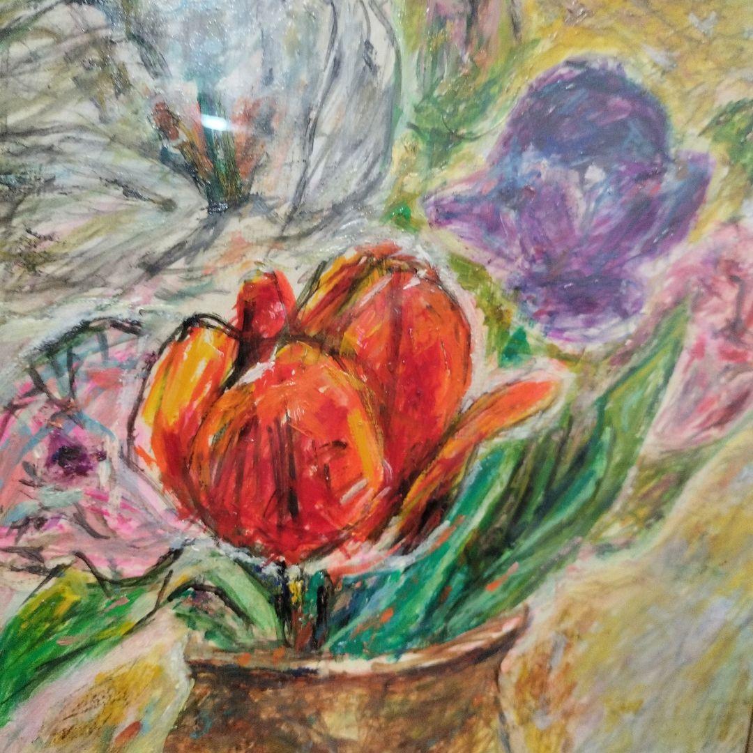 油絵　花　S.Kurita 幸せカラー黄色絵画