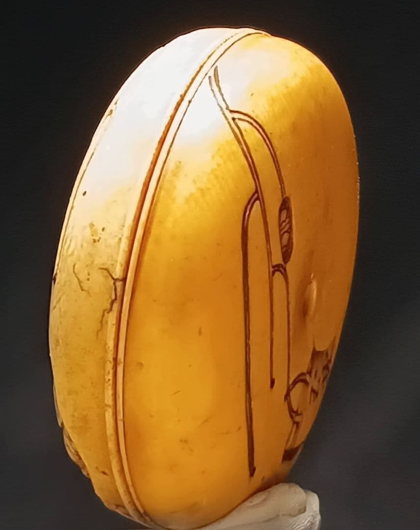 玉桂 在銘 饅頭 根付 「唐子と福笹」商売繁盛祈願 江戸時代 根付