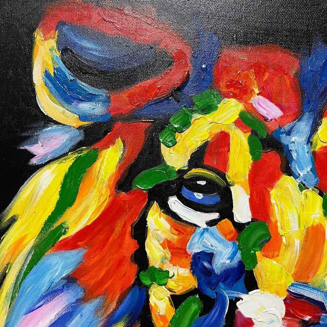 手書き油絵 七色のライオン 額付 肉筆絵画 インテリア 油彩画