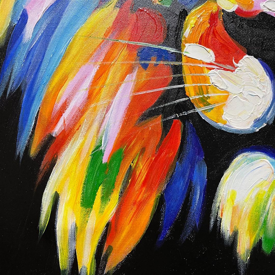 手書き油絵 七色のライオン 額付 肉筆絵画 インテリア 油彩画