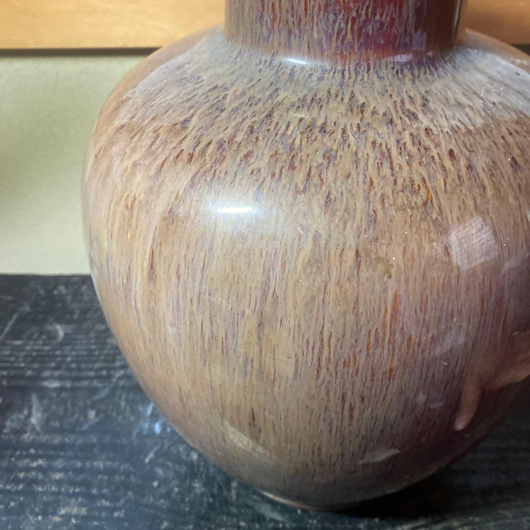 中国　古玩　孔雀釉赤壺花瓶27cm16cm