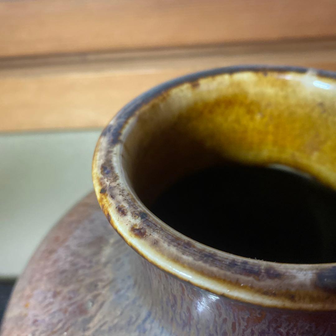 中国　古玩　孔雀釉赤壺花瓶27cm16cm