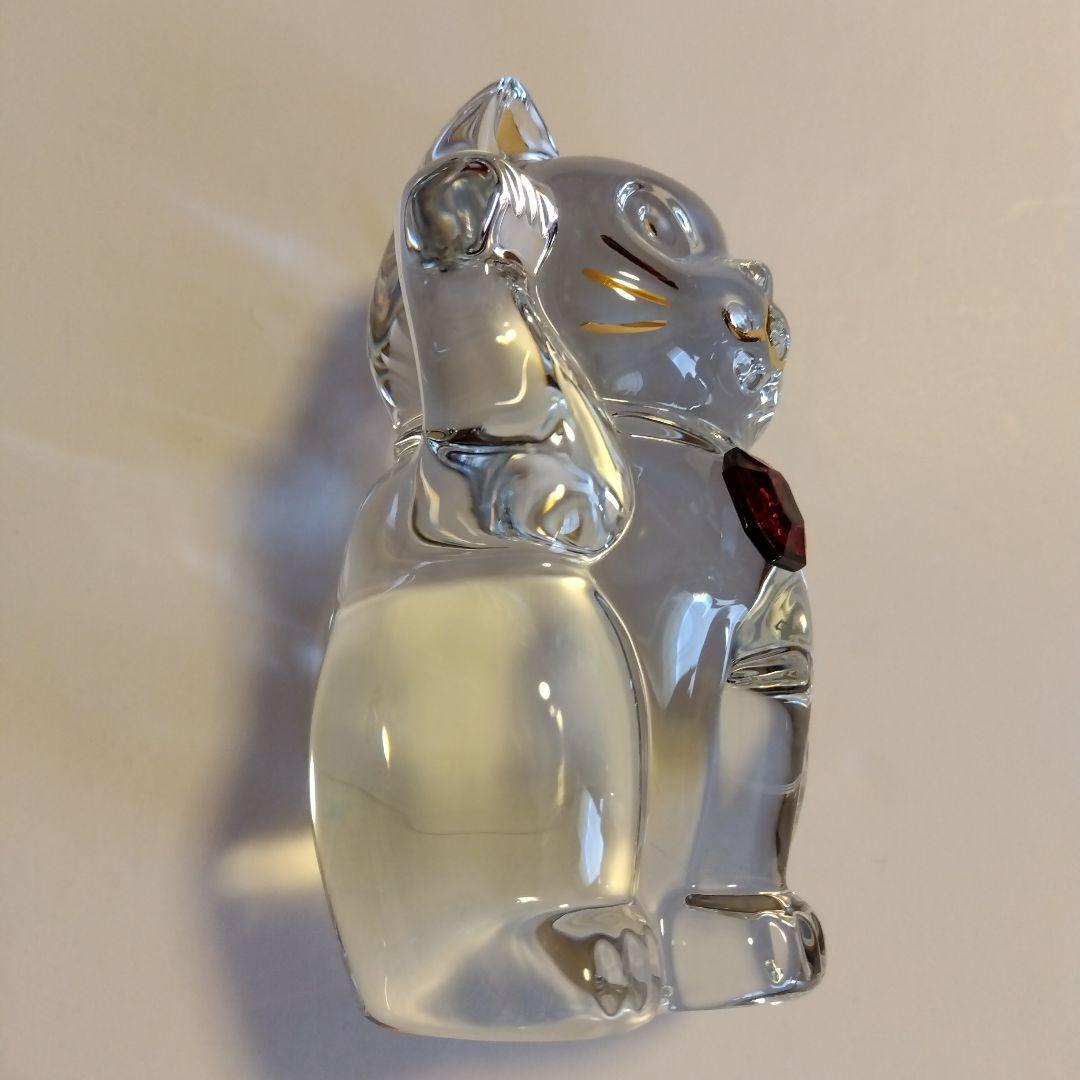 【ちょこ様】Baccarat クリスタル 招き猫 レッドオクトゴン 約10cm