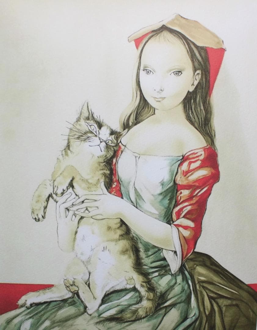 藤田嗣治 エスタンプリトグラフ「猫を抱く少女」 3/75