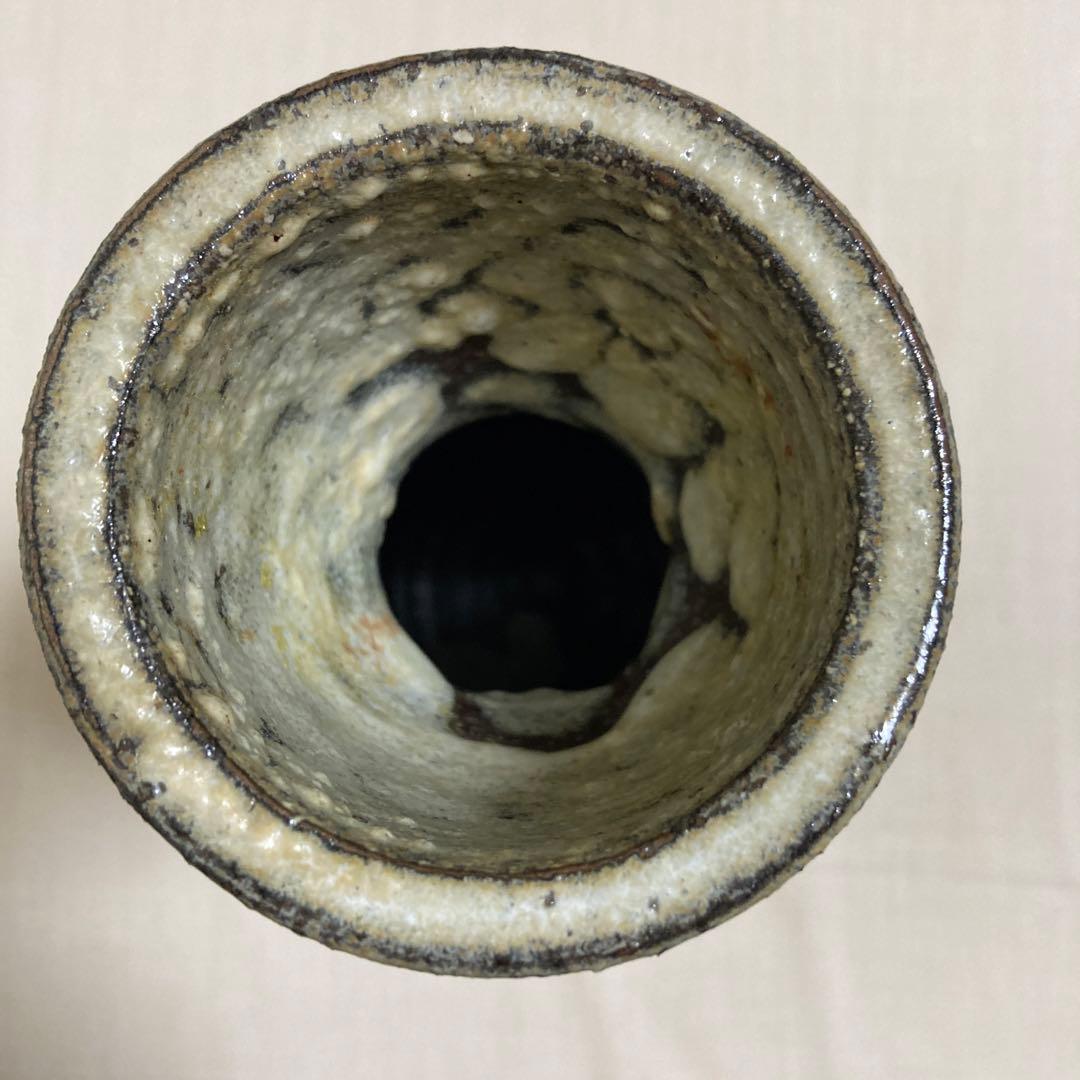 坂田泥華　萩白釉擂座花入　萩焼　茶道具　花器　花瓶　陶芸　工芸品