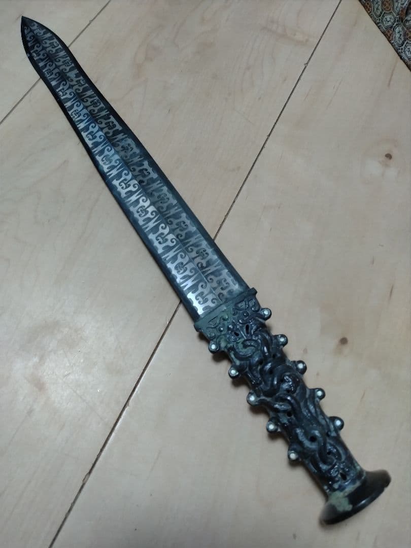 【レプリカ】古銅風 青銅剣風 中国 古美術 工芸品 約40cm 模造刀 希少