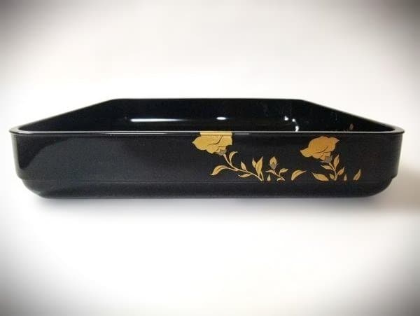 真黒蝋色塗 饅頭盆 桔梗蒔絵 金蒔絵 塗師「表哲」本漆器 時代物 骨董 美品