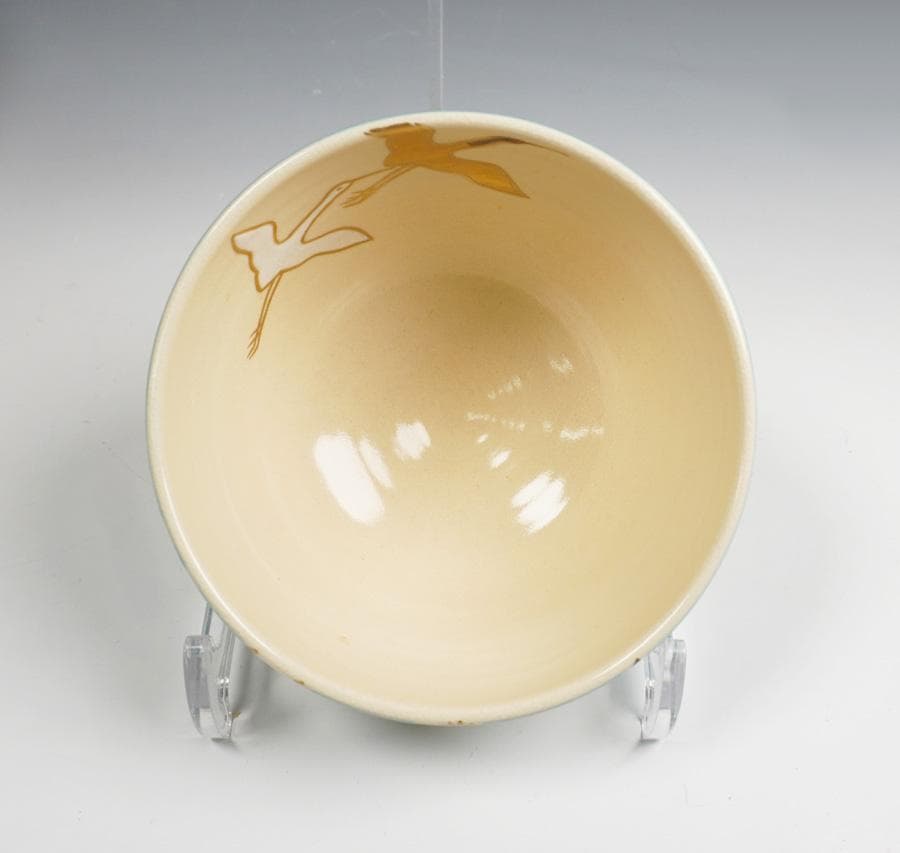 伊藤魁雲 青地鶴之図茶碗 茶道具 共箱