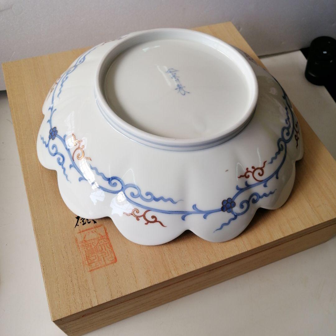 陶器 有田焼 深川製磁 染錦金彩鳳凰菊割親皿