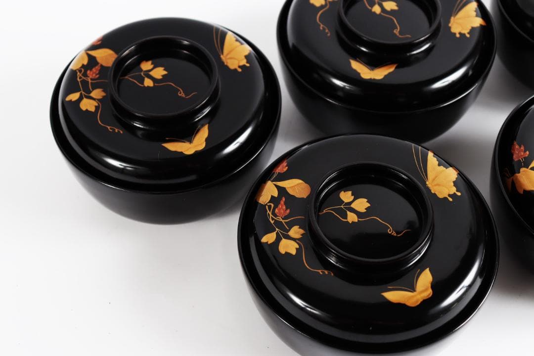 木製漆器 花蝶蒔絵 吸物椀 五客 漆芸③