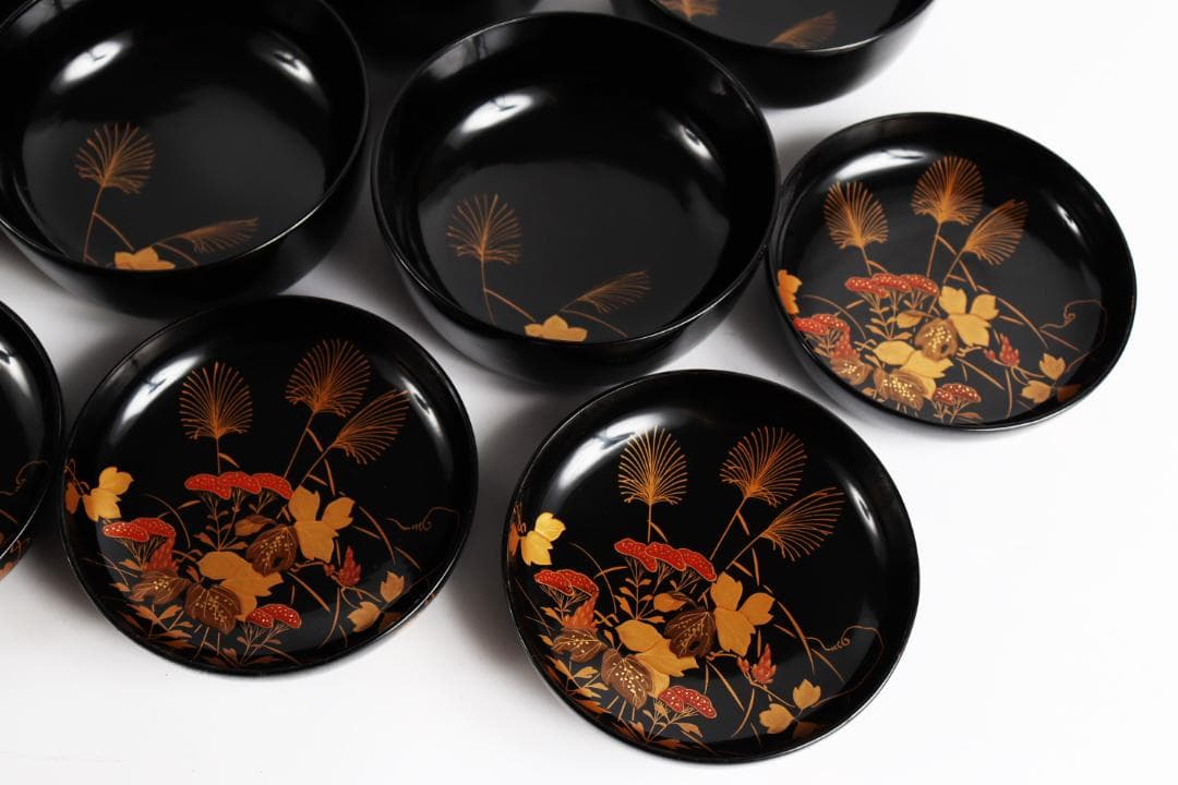 木製漆器 花蝶蒔絵 吸物椀 五客 漆芸③