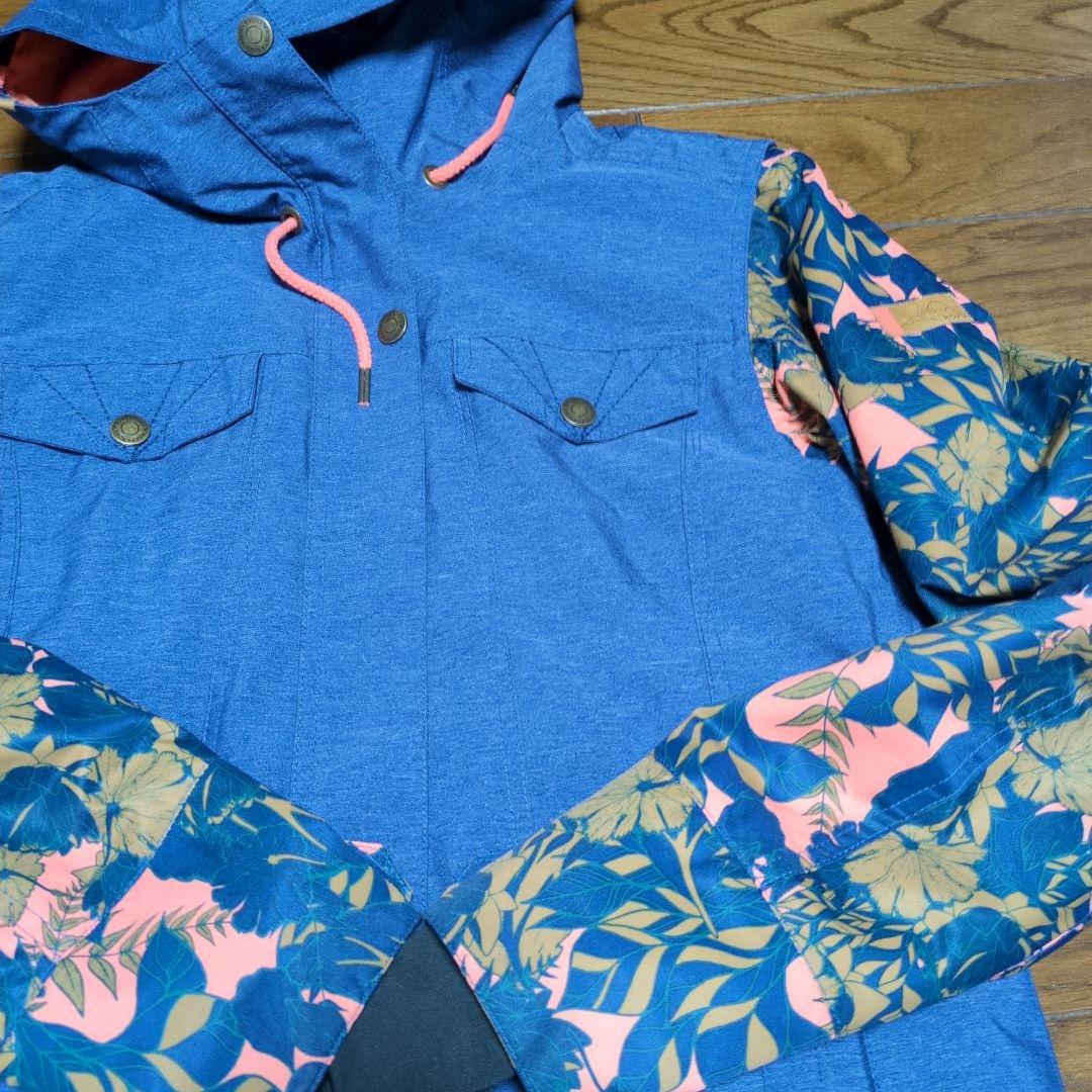 【美品】ROXY　スノボウェア　上下セット　デニム風　　カーキ　Ｓ　ボタニカル