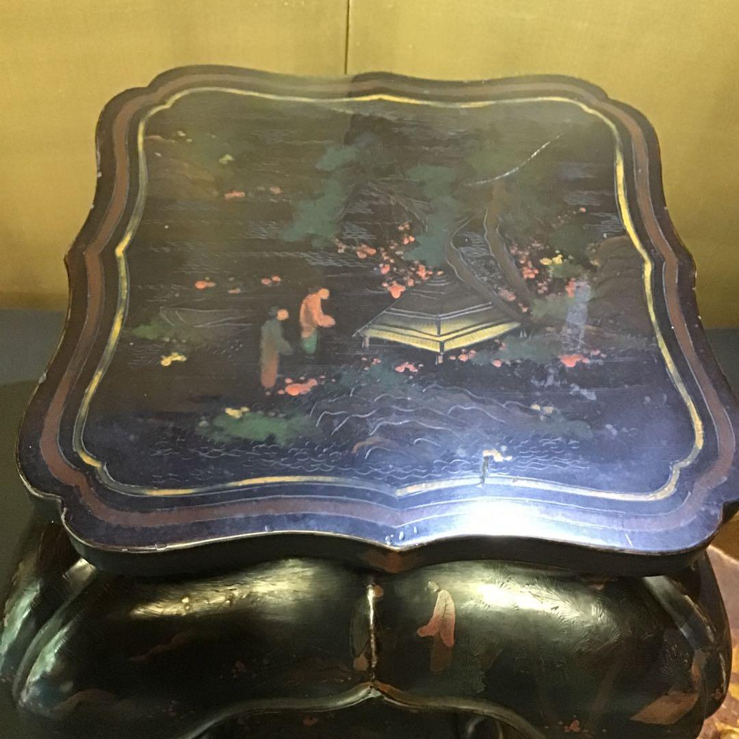 室町時代　香炉台　時代物　文人客遊亭図