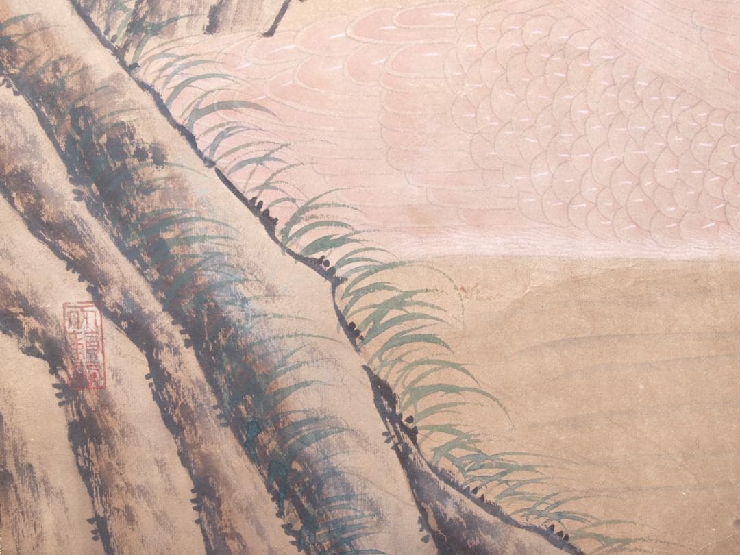 骨董市仕入れ品　唐時代掛け軸　肉筆水彩絵　骨董品　唐物 AK836A13-2