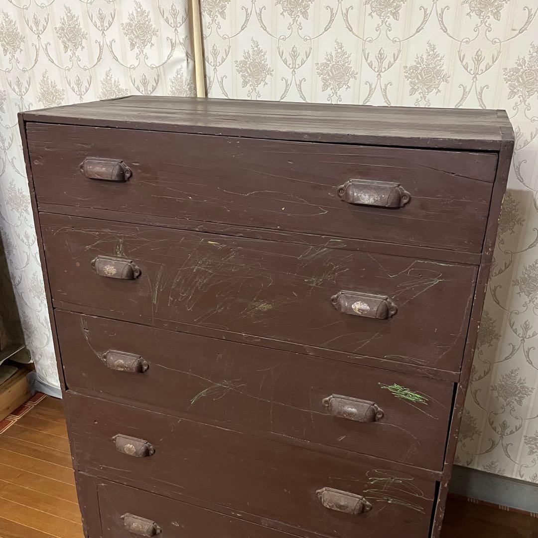 【アンティーク】昭和レトロ 木製 5段 箪笥 チェスト 引き出し 収納棚 古民家