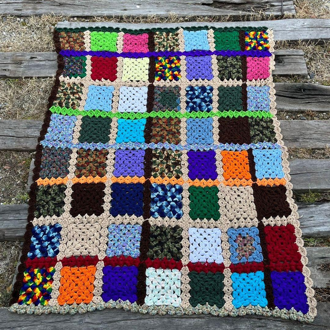 【USA vintage】グラニーブランケット　スクエアモチーフ　大判