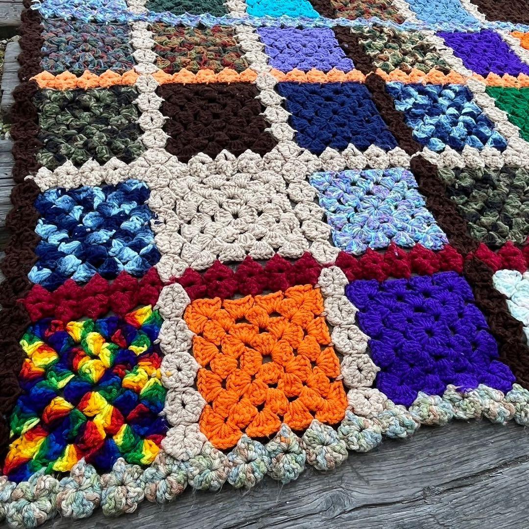 【USA vintage】グラニーブランケット　スクエアモチーフ　大判