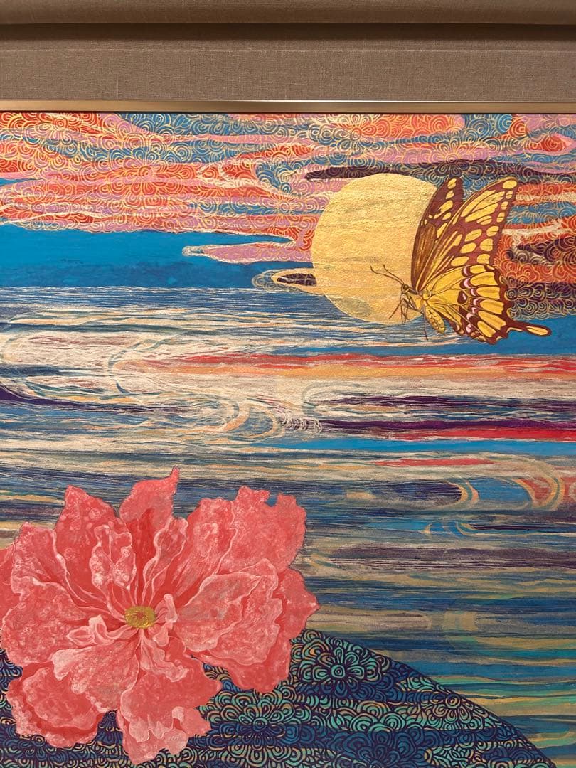 現代アート　花と蝶　油彩画　石黒直子　送料込み1202