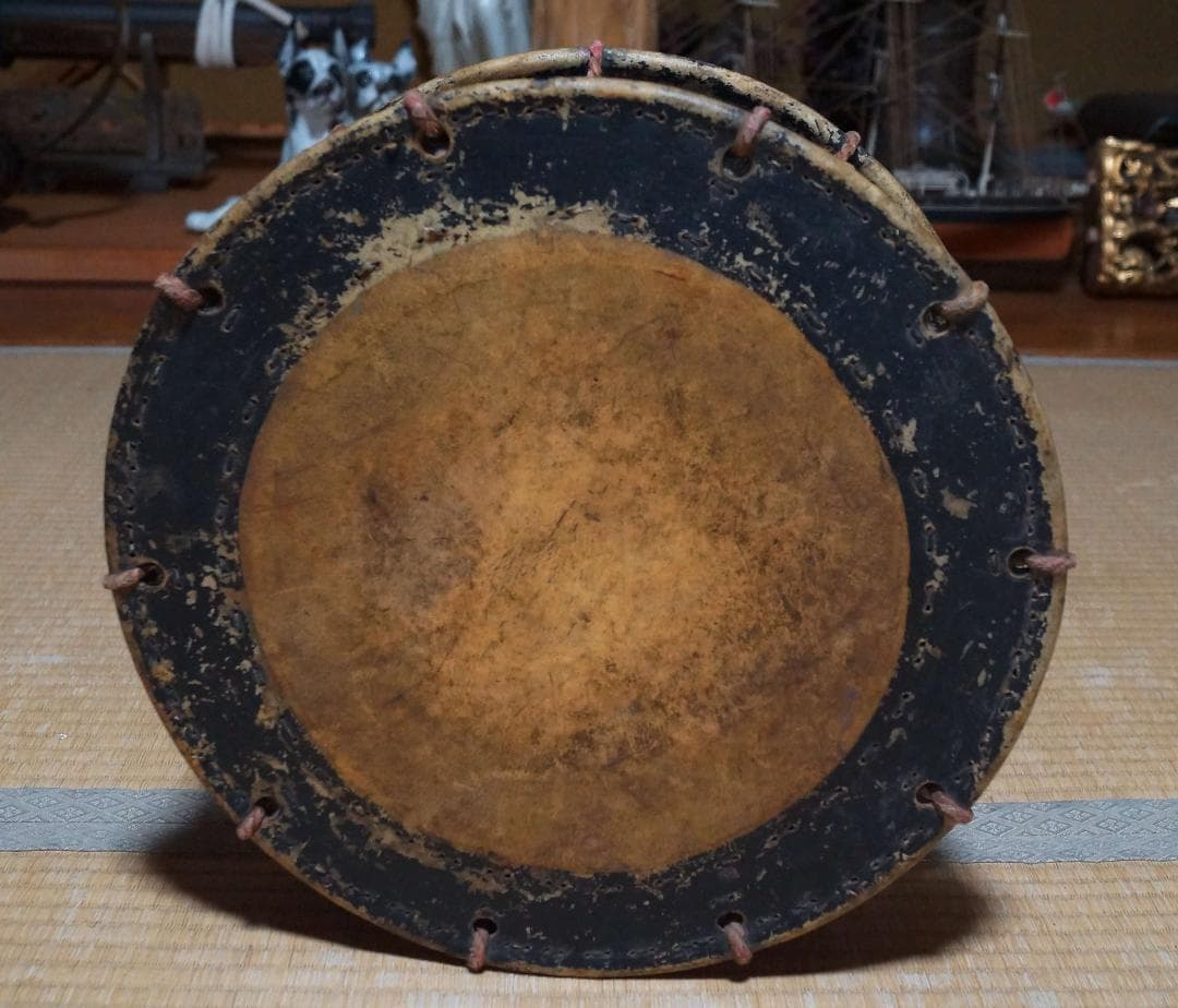 明治昭和レトロ 和太鼓 締太鼓 附締太鼓 最大幅36ｃｍ バチ付き★時代物