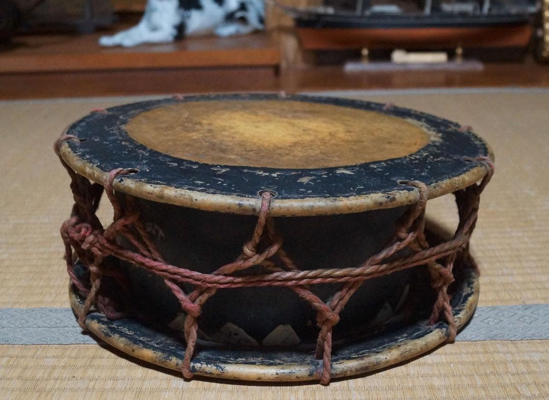 明治昭和レトロ 和太鼓 締太鼓 附締太鼓 最大幅36ｃｍ バチ付き★時代物