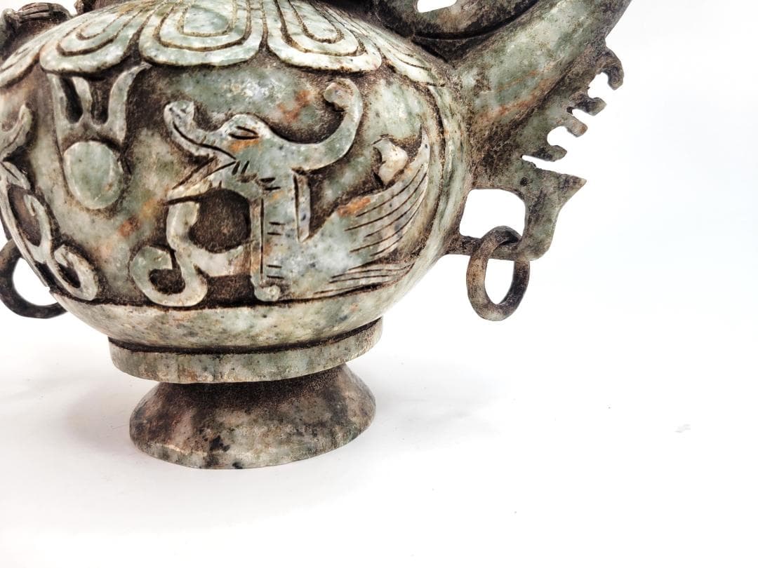 玉石製　玉彫 獣尊酒器 時代物 極細工 手彫り 置物 賞物 中国古美術 蔵出