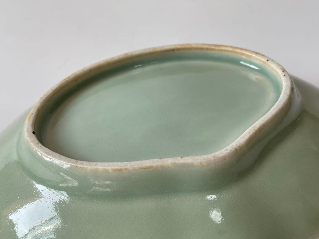 骨董　アンティーク　柿右衛門青磁色絵牡丹文変形皿　向付　皿　柿右衛門