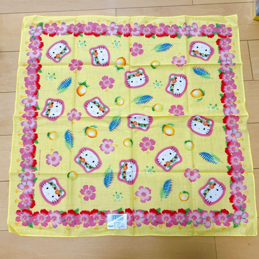 【新品】ハローキティ　ハイビスカス　トロピカル　バンダナ　大判ハンカチ　レトロ