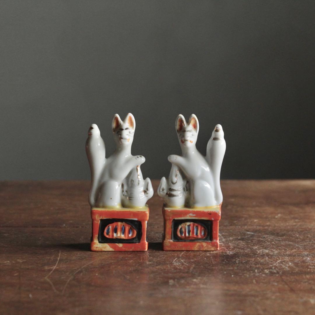 磁器人形 お稲荷さん 一対 民芸 古道具 アンティーク