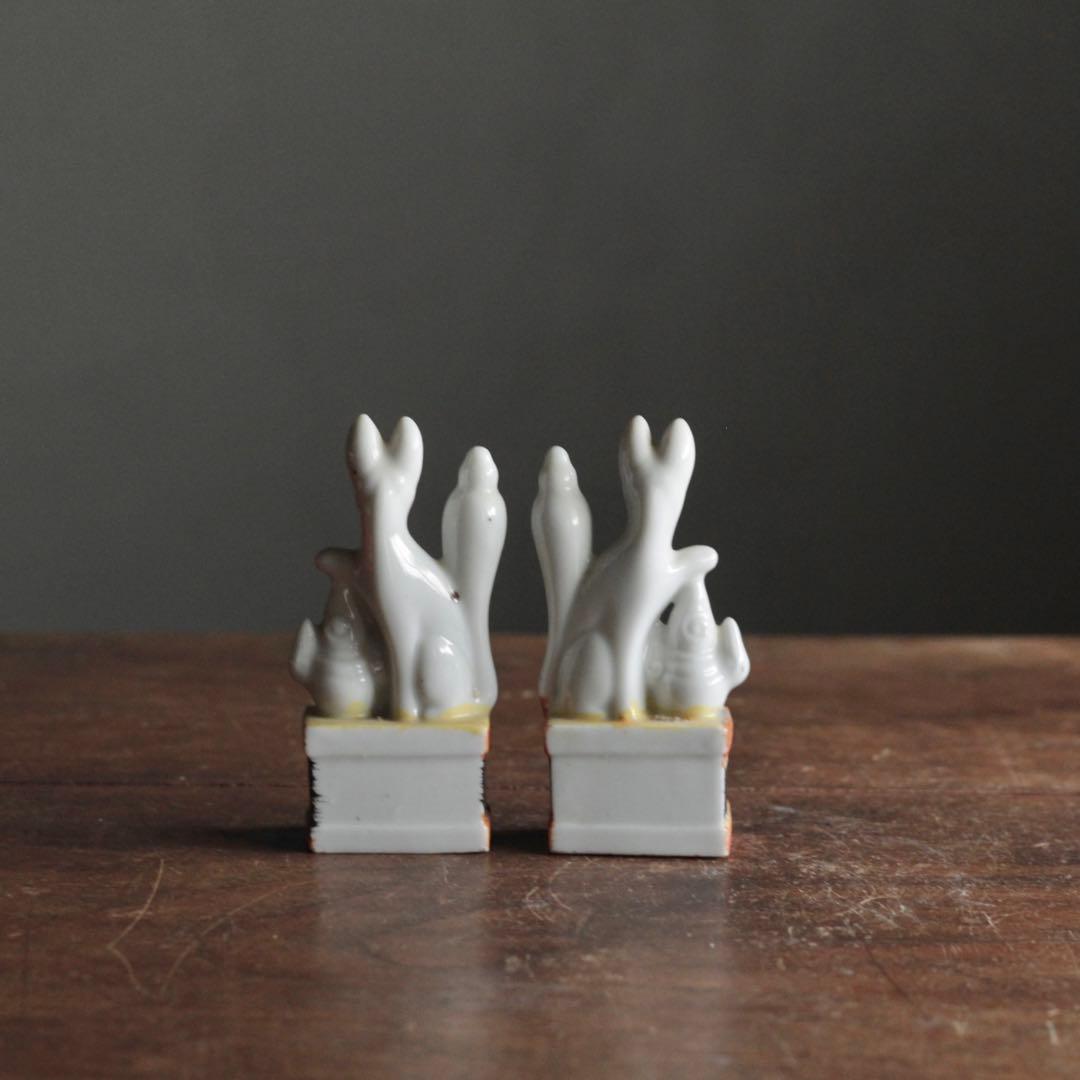 磁器人形 お稲荷さん 一対 民芸 古道具 アンティーク