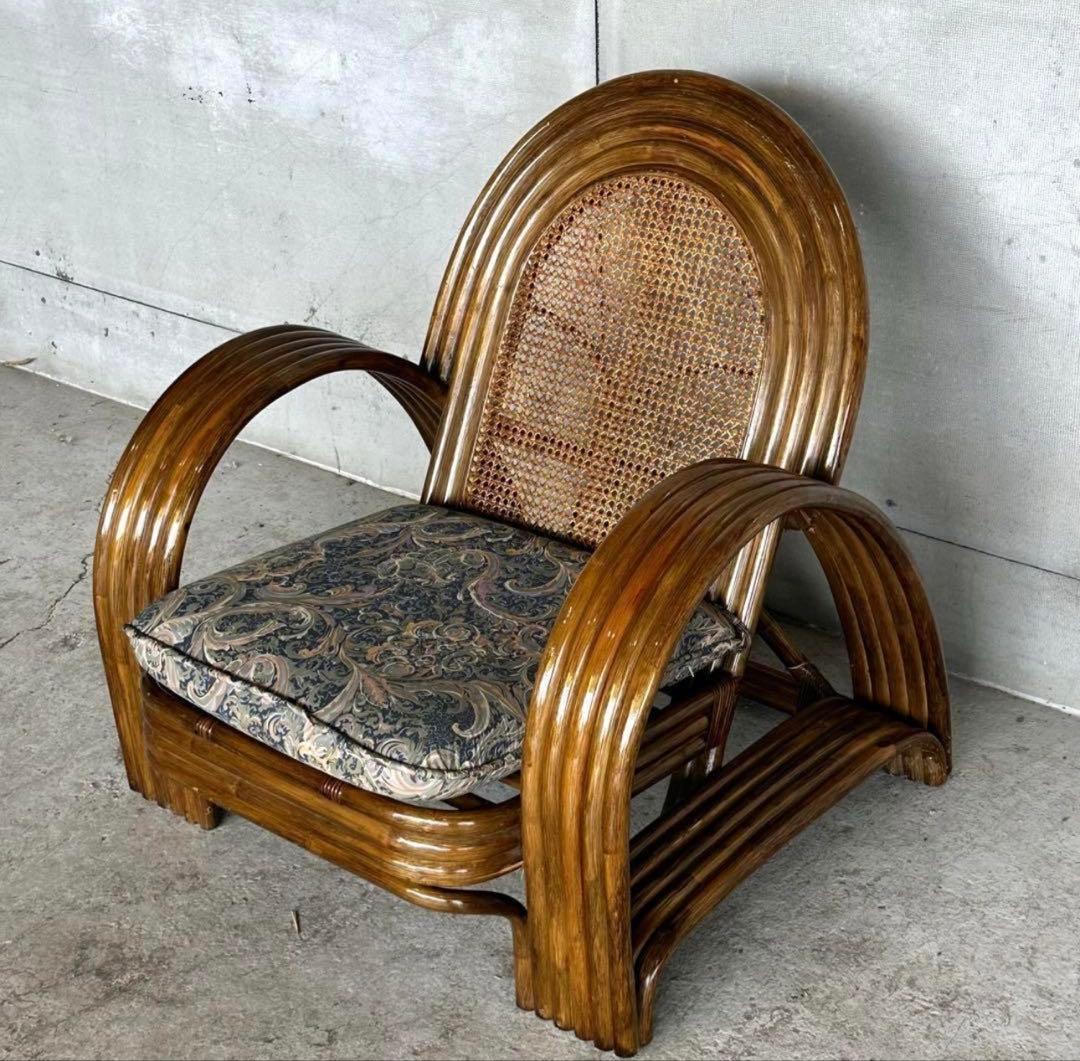 ꧁オールドラタン꧂カフェ風✦レトロラタン大型アームチェア　1人掛けソファー