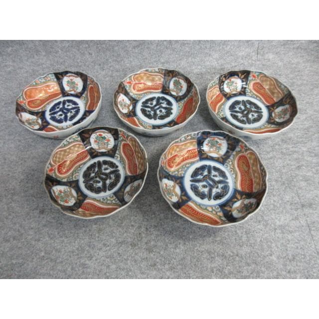 古伊万里色絵金彩軍配図なます皿5枚 [B26061]