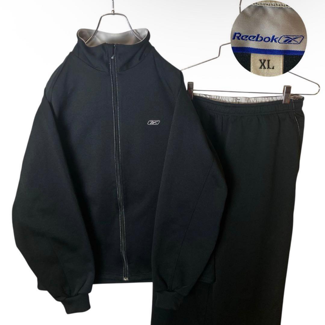 Reebokリーボック シンプルブラックジャージセットアップ上下セットXLサイズ