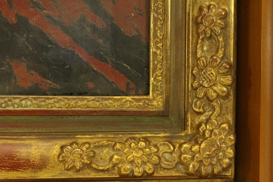 油絵調 レリーフ工藝画 赤富士 良額 室内調度 壁飾り(ZE435)