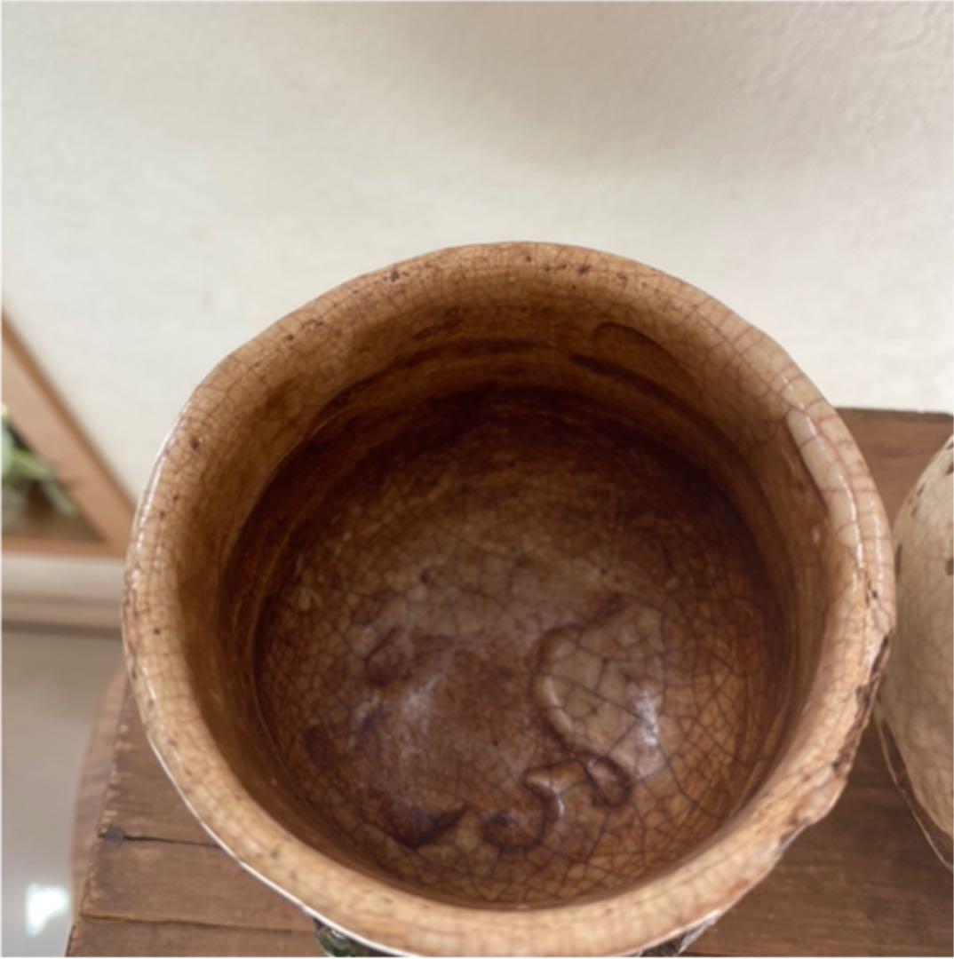 楽山焼　蟹　湯呑み　水月焼　骨董品　時代物