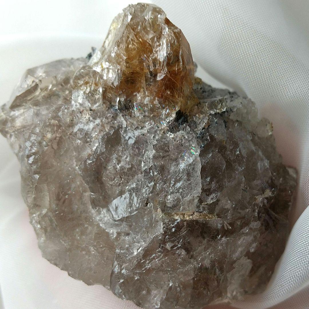 ブラジル産 虹入り 太陽ルチル スモーキークォーツ 美クラスター