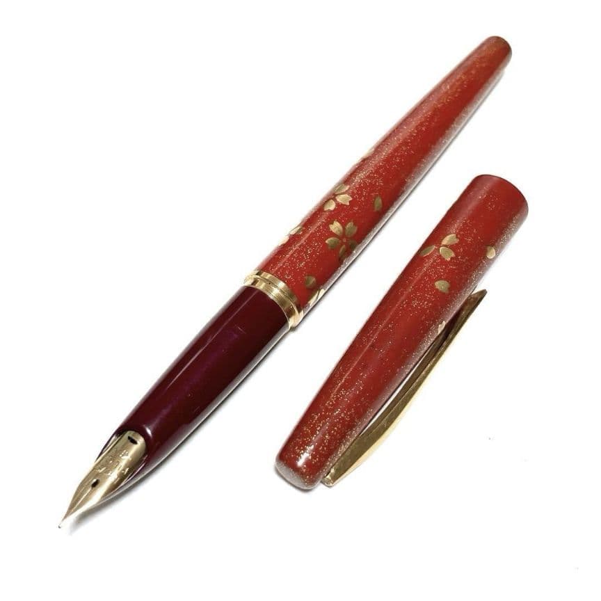 PILOT パイロット 万年筆 蒔絵 桜吹雪 朱 赤 細字 初期型 希少 レア