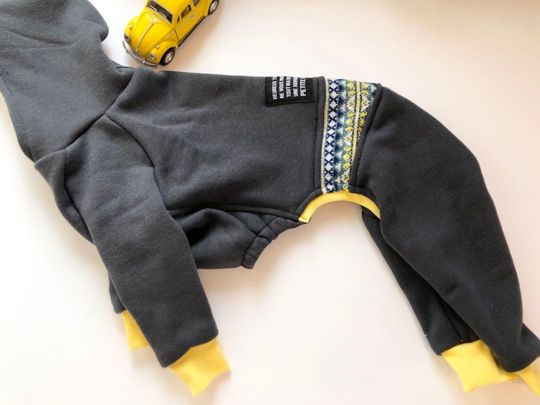 黄色袖のロンパース　イタグレ服　犬服　ハンドメイド