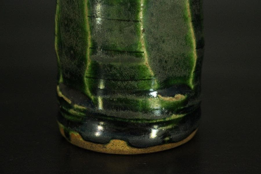 古美術 茶道具 青織部 時代 茶入(A776)