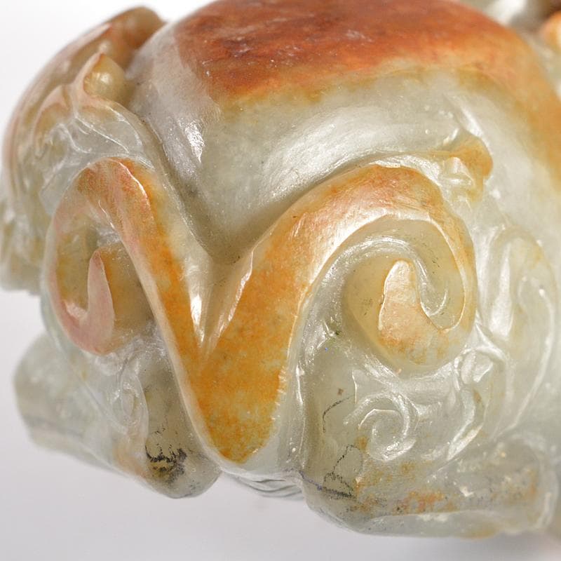 中国　玉石彫刻　神獣　紙鎮　置物　唐木台付　C　R5414