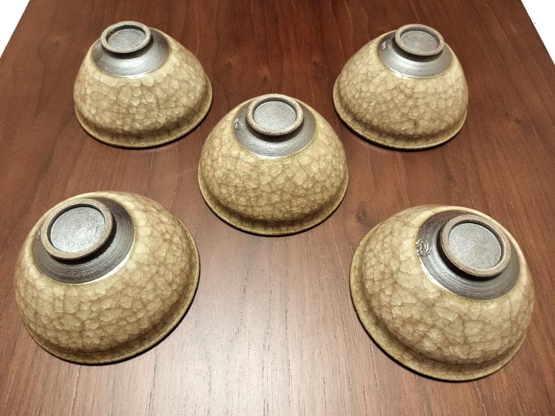 京焼 利宋窯 古川利男 浮き花 氷裂貫入 茶碗5客セット