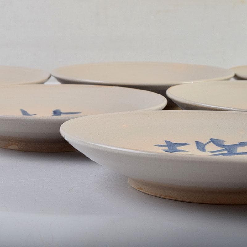 犬山焼　犬山本窯　尾関作十郎造　染付　八十翁　銘々皿　十客　共箱　C　8891D