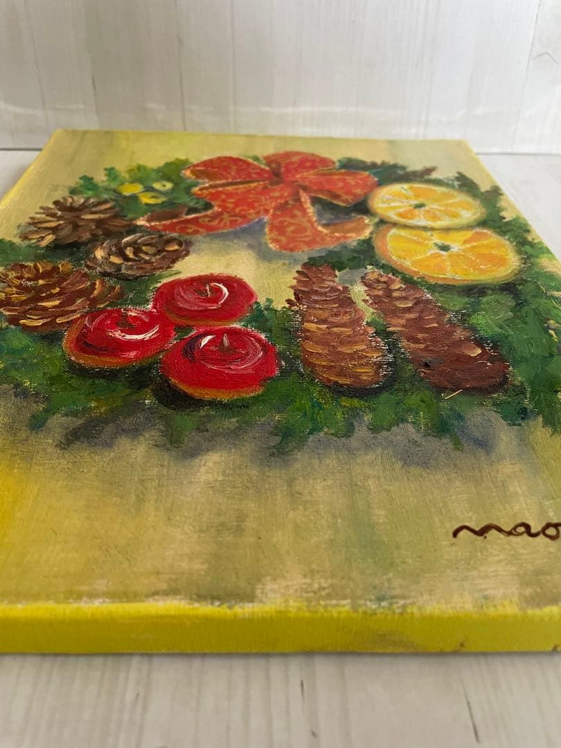 【油彩画 】　「クリスマスリース」 Ｆ3号 油絵