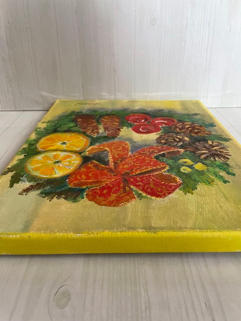 【油彩画 】　「クリスマスリース」 Ｆ3号 油絵