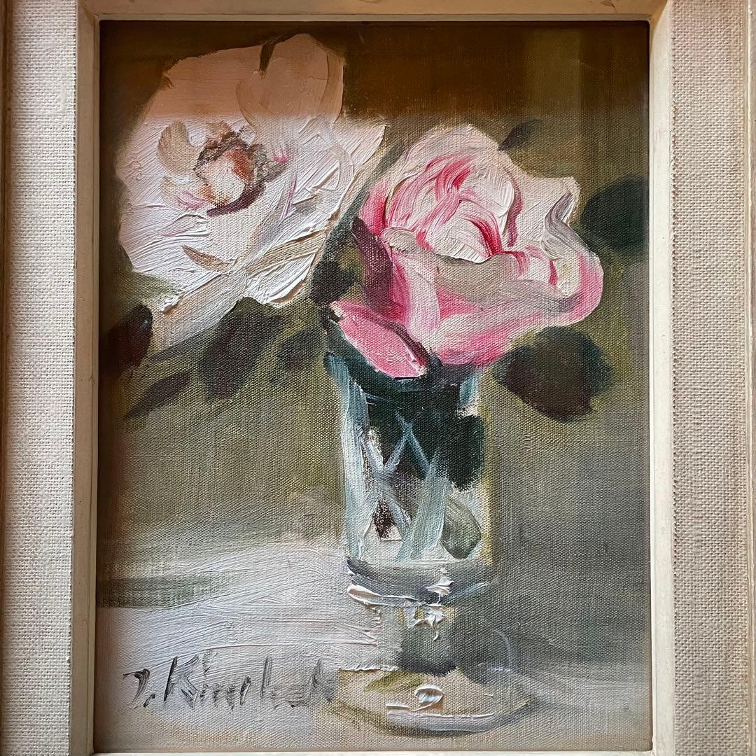 木下孝則　「ばら」　花　油彩画　作者サイン入　額付　日動画廊　25.11.30
