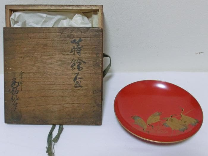 ☆江戸期☆江戸時代☆大盃☆塗師　西郡仙斎☆蒔絵☆鶴☆金彩☆共箱付☆