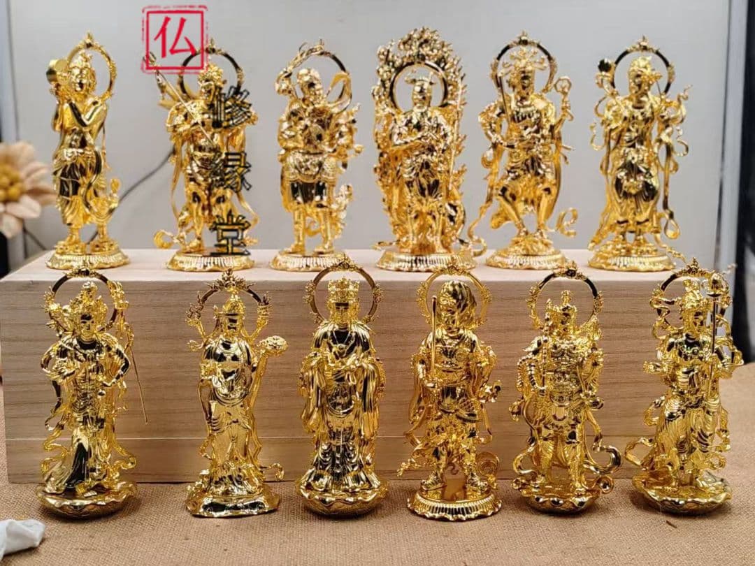 【修縁堂】十二日フルセット 仏像立像 金メッキ 招財開運 無病息災 美術工芸品