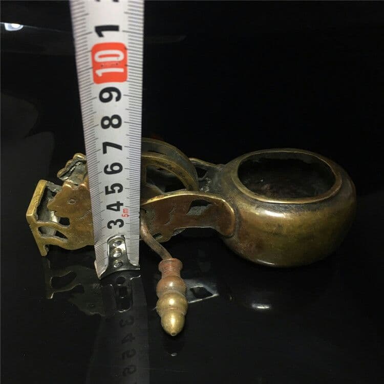 古玩古老皮殻真鍮墨斗銅器工芸品木工線器虎頭墨斗