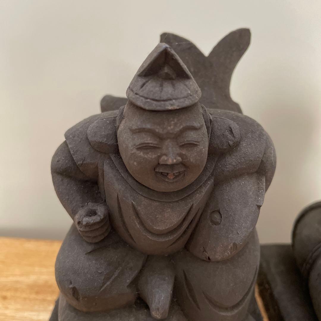 極上　煤付　木彫　大黒天様　恵比寿様　七福神　金運アップ　美術品　仏像