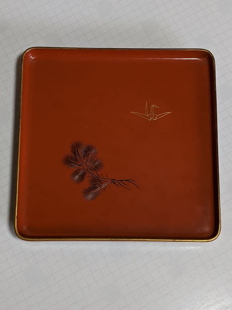 「折鶴＆松」朱漆小膳 10客 アンティーク